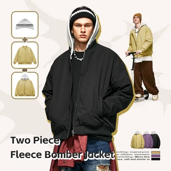 Съемное пальто-бомбер с капюшоном INFLATION Colorblock, мужская зимняя теплая бейсбольная куртка-двойка с хлопковой подкладкой