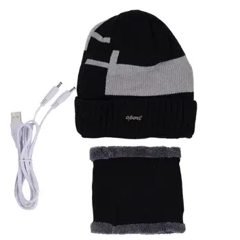 Теплая зимняя шапка с подогревом, теплая термоэлектрическая вязаная шапочка-бини с подогревом, комплект вязаных шапок с подогревом, комплект USB-обогревателей с подогревом