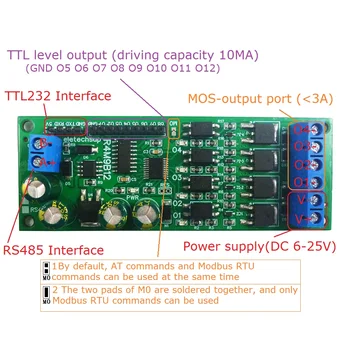 Транзисторное Твердотельное Реле Постоянного тока 6-24 В 4CH RS485 TTL232 Многофункциональное MOS RTU по Команде для Двигателя ПЛК PTZ LED