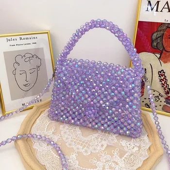 Универсальные женские сумки через плечо с откидным верхом из хрусталя, Модная фантазийная фиолетовая акриловая сумка ручной работы, расшитая бисером, На заказ