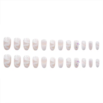 Французские Накладные ногти с белыми кончиками Миндаля Легко наносятся, Элегантные Накладные ногти для профессионального салона красоты