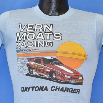 футболка 80-х Vern Moats Drag Racing Des Moines Iowa Daytona Charger Очень Маленькая