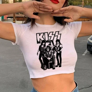 Футболка Kiss Band, женские футболки с аниме, женская одежда с аниме-комиксами
