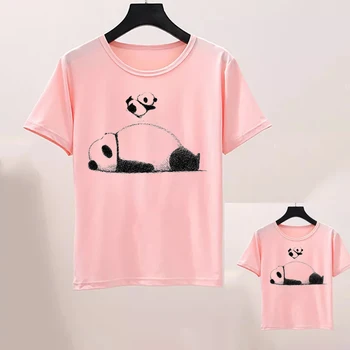 Футболка Panda Family, летняя черно-белая футболка с принтом панды для мужчин, женщин и детей, одежда для девочек
