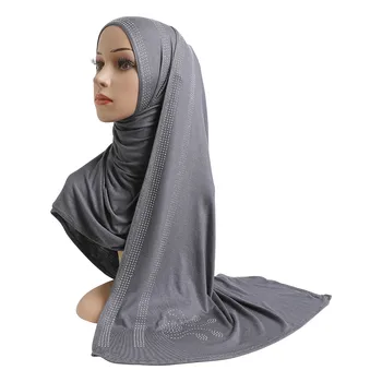 Хлопчатобумажный Свитер, мусульманский Длинный шарф со стразами, Модальный головной платок, исламская шаль-хиджаб, арабская Прямоугольная повязка на голову, женская шаль, обертывание