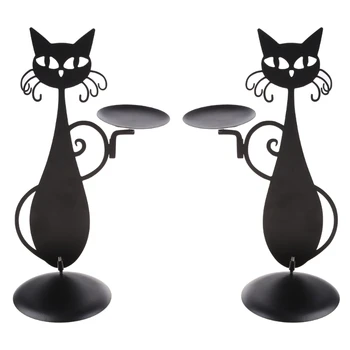 Черный подсвечник для кошки, Металлическая подставка для свечей, Декор, Орнамент, Поделки, принадлежности для свадебного обеденного стола, подарок на Новоселье